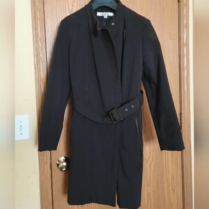 Kenneth Cole Womens Black Full Zip Trench Coat With Belt